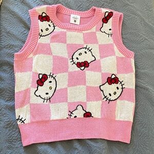 Hello Kitty sweater/vest pink and white checkered knit